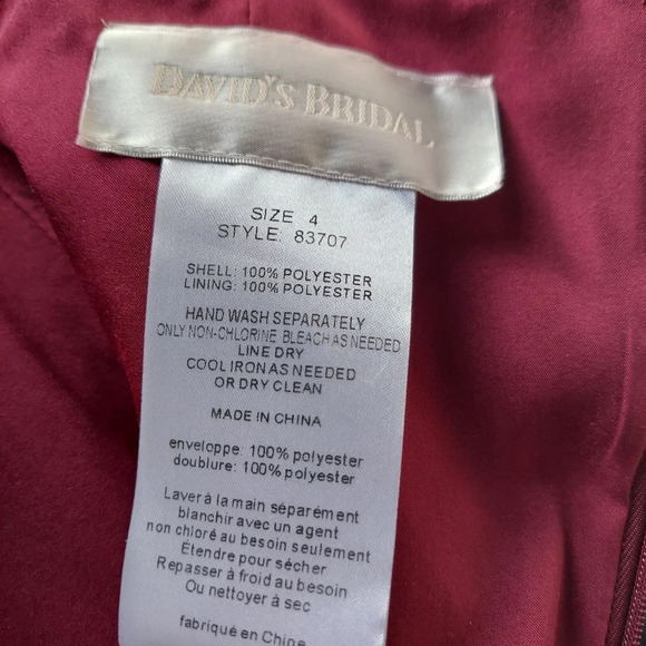 David's Bridal Burgundy Satiny Strapless Dress Ruched Waist and Pockets - Picture 12 of 16